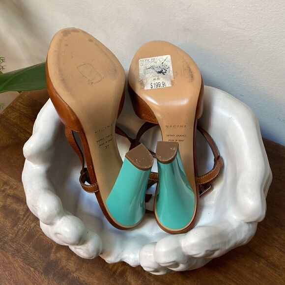 Vicini Leather Teal Color Heels Size 37 - Picture 8 of 13